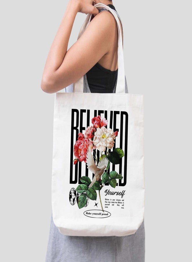 ARTBUG Tote Bag for Women, Aesthetic, Stylish, Ecofriendly, For College Girls, Office, Beach and Outings -Believe in Yourself Make Proud Printed Canvas D - 308 - Image 3