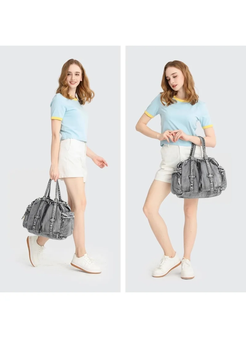 برشلونة Denim Jeans Fabric Shoulder Women's Bag 3216