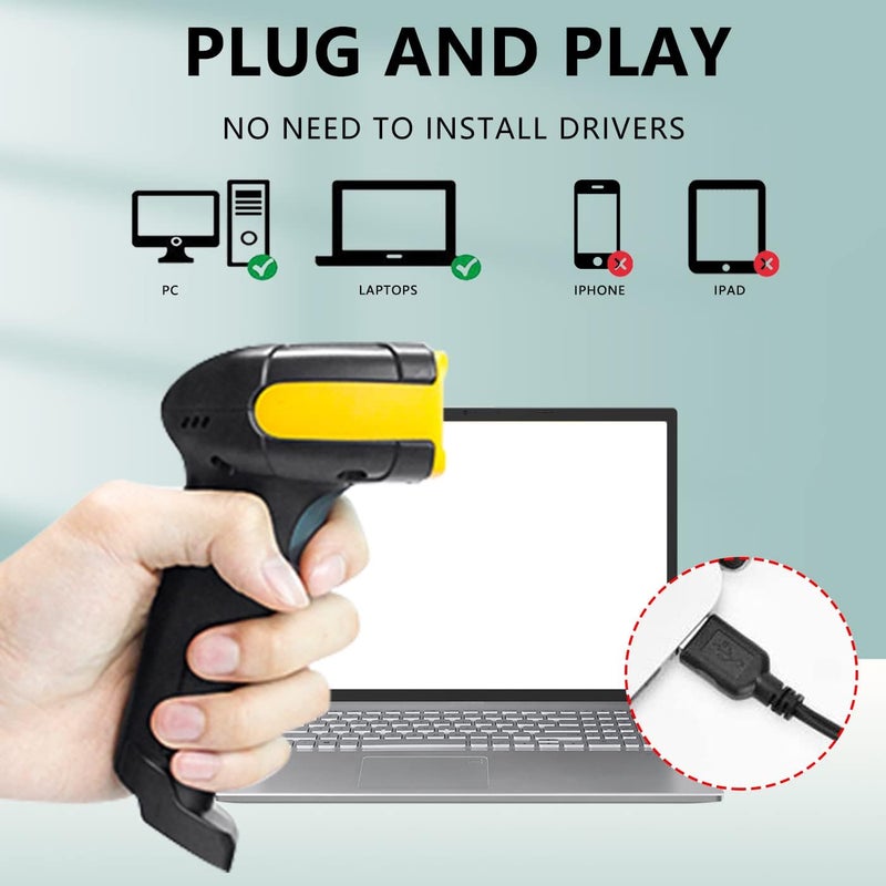 LENVII F510 Wired 2D Barcode Scanner Handheld QR Code Scanner USB Barcode Reader 1D Bar Code Scanner for Shop,Supermarket, Logistics, Library (Yellow) - Image 2