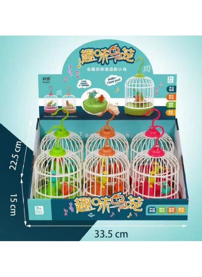 Interesting Bird Cage Voice Control Induction Simulation Bird Cage Lighting Toy Parrot Will Call Boys And Girls Gifts-Color:RS5868 Interesting Bird Cage (6 A Display Box)  - Image 1