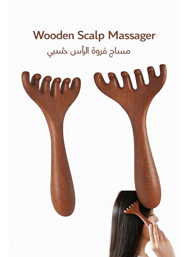 مشط فروة الرأس الخشبي عبوتين، مشط رأس يدوي بأسلوب المخلب، أداة شعر خشبية محمولة للمنزل والسفر - Image 1