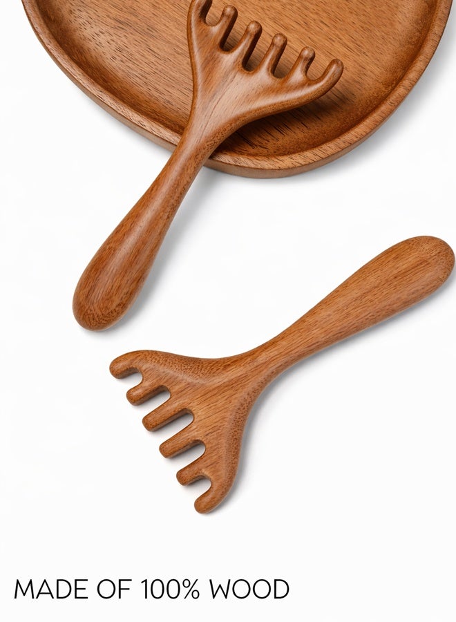 مشط فروة الرأس الخشبي عبوتين، مشط رأس يدوي بأسلوب المخلب، أداة شعر خشبية محمولة للمنزل والسفر - Image 2