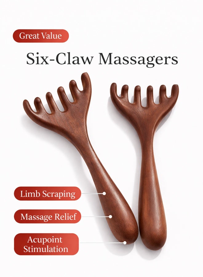 مشط فروة الرأس الخشبي عبوتين، مشط رأس يدوي بأسلوب المخلب، أداة شعر خشبية محمولة للمنزل والسفر - Image 4