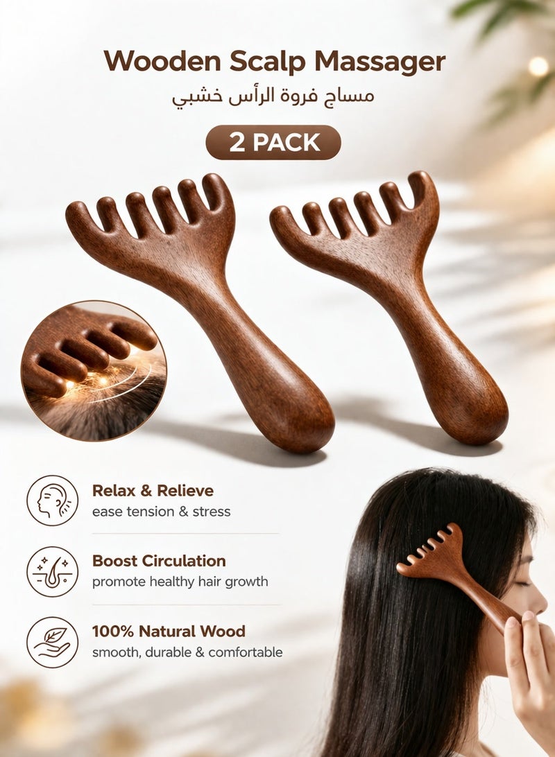 2Pcs Wooden Scalp Comb,Handheld Claw Style Head Comb,Portable Wooden Hair Tool for Home Travel - Image 1