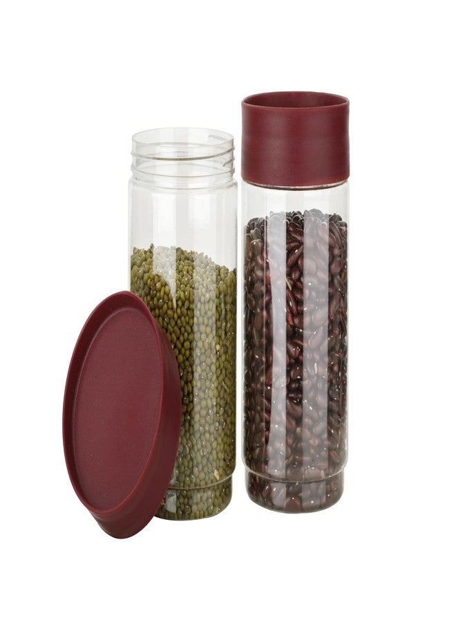 Clazkit Eazystack Airtight Storage Container Jar - BPA-Free Plastic Food Storage Box for Kitchen | Stackable & Space Saving | Ideal for Cereals, Pulses, Snacks & Dry Food | 1500ml | Set of 2 Red