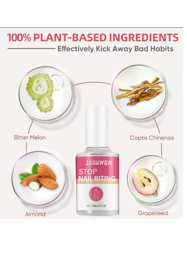 ISSUWEN Nail Bitter Water -100% Natural and Kids Safe Bitter Taste, Nail Biting No Bite Nail Polish for Stop Thumb Sucking, ​Day Night Care 10ml - Image 3