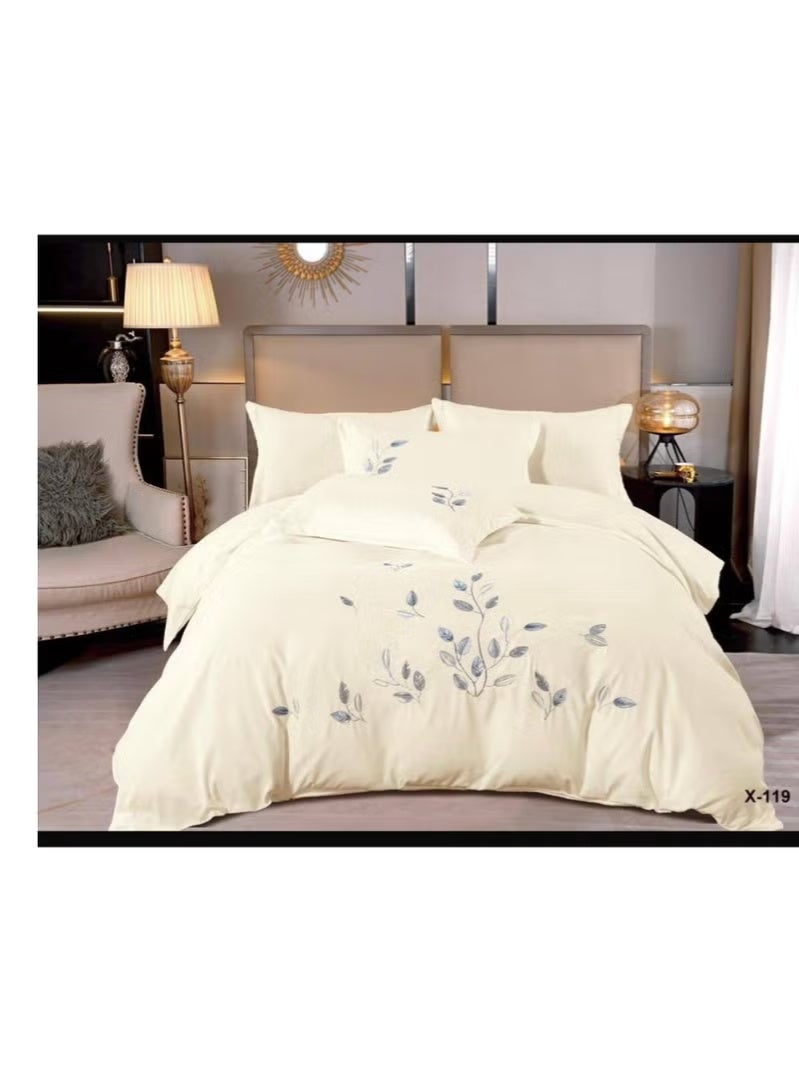 بيج طقم غطاء لحاف مطرز بحجم كينغ مجموعة 6 قطع من مجموعة الفراش ملاءة سرير مجهزة لحاف مع إغلاق بسحاب