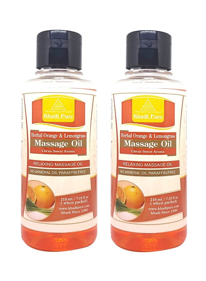 Khadi Pure Herbal Orange & Lemongrass Massage Oil Paraffin-Mineral Oil Free - Pack of 2 (420ml - Image 1
