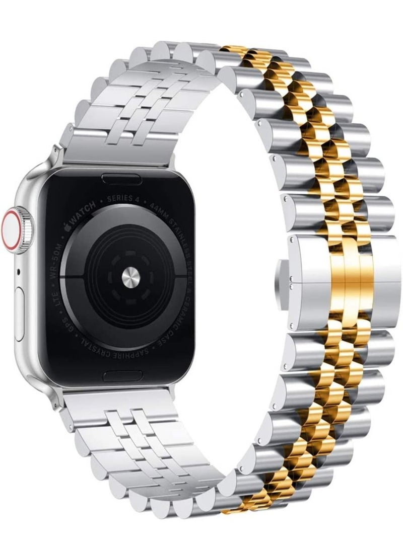 GENNEXT Stainless Steel Heavy Band with Butterfly Folding Clasp Link Bracelet for iWatch Series8/7/6/SE Series 5/4/3/ size42/44/45/49mm - Image 1