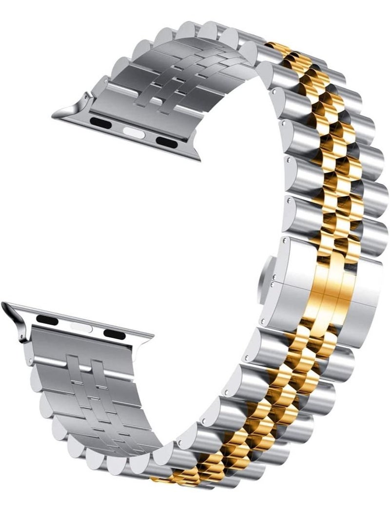 GENNEXT Stainless Steel Heavy Band with Butterfly Folding Clasp Link Bracelet for iWatch Series8/7/6/SE Series 5/4/3/ size42/44/45/49mm - Image 2