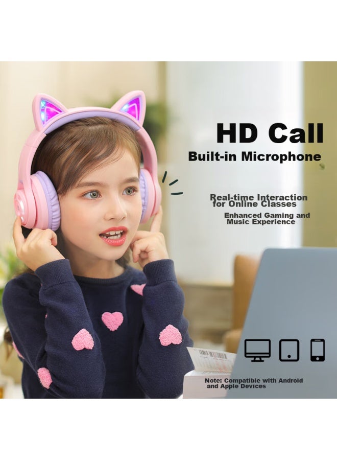 Tribit Cute Cat Ear Wireless Bluetooth Children's Headphones, Adorable Over-ear Design, Pink Light-up, Low Decibel, For Online Cl, English Education, Birthday, Children's Day Gift - Image 5