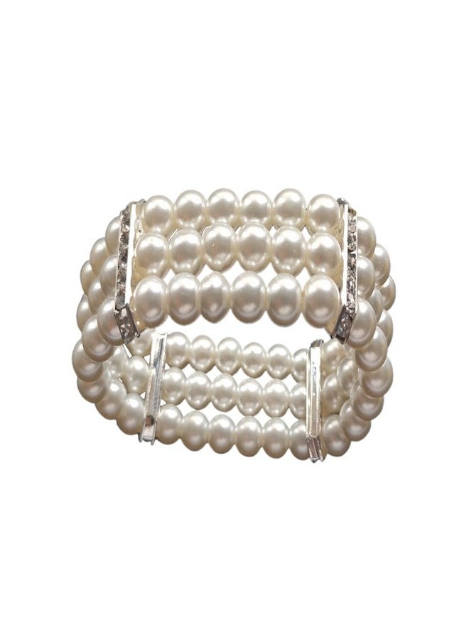 Ebonee White Vintage Stretch Wrist Pearl Bracelet Jewelry 3 Row Faux Pearl Stretch Bracelet for Women Wedding Party Valentine's Day - Image 1