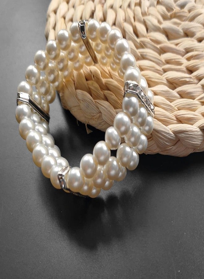 Ebonee White Vintage Stretch Wrist Pearl Bracelet Jewelry 3 Row Faux Pearl Stretch Bracelet for Women Wedding Party Valentine's Day - Image 5