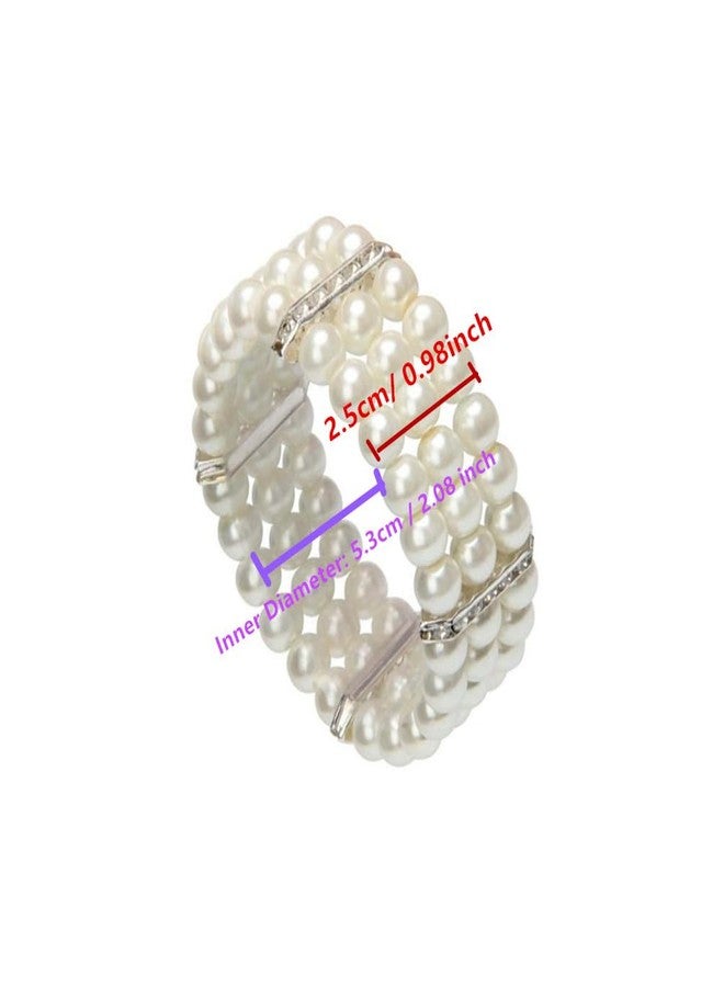 Ebonee White Vintage Stretch Wrist Pearl Bracelet Jewelry 3 Row Faux Pearl Stretch Bracelet for Women Wedding Party Valentine's Day - Image 2