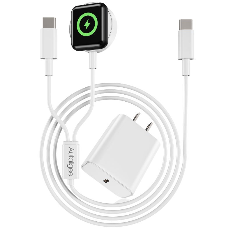 Autallgee Upgraded [MFi Certified] 2 in 1 Fast Charging Cable for iPhone17 16 15 Charger,Travel for Apple Watch Charger USB C Cable Cord with 20W Wall Charger Block for iWatch Series Ultra/SE/10/9/8/7/6/5/4/3/2 - Image 1