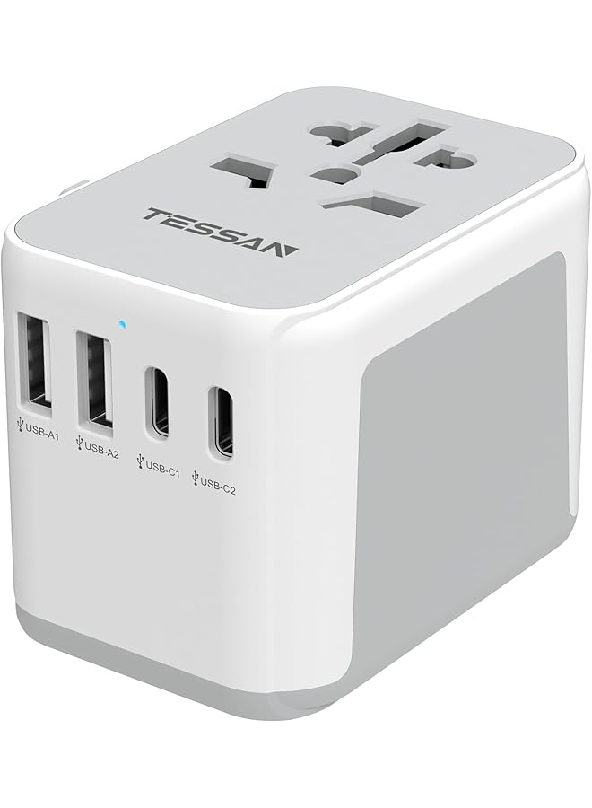 TESSAN Universal Travel Adapter Worldwide with 2 USB C and 2 USB A Ports, Universal Plug Adaptor UK to World, International Travel Adapter for Multi Countries EU, USA, UK, Australia, Thailand etc.