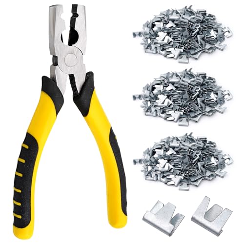 HHNIULI 900PCS J Clips for Wire Cage and 1PC Fence Pliers, Hog Rings and Pliers, Hog Ring Plier Kit for Rabbit Cage Clips - Image 1