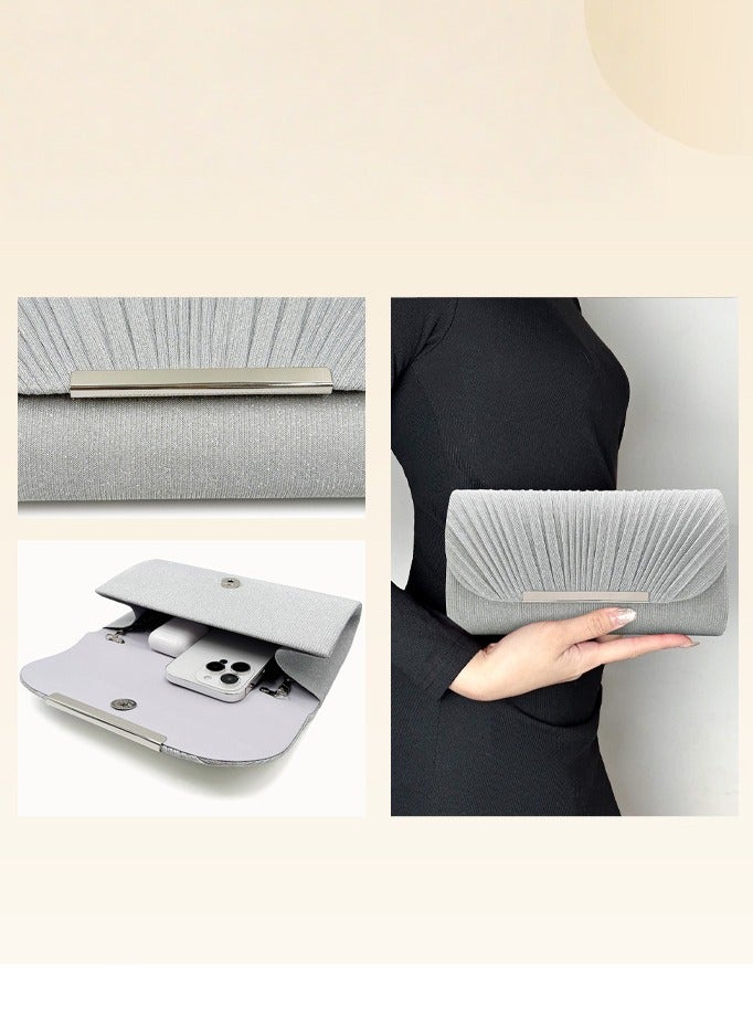 Silver detachable chain sparkling evening clutch with luxurious envelope clutch with wedding formal cocktail party - Image 3