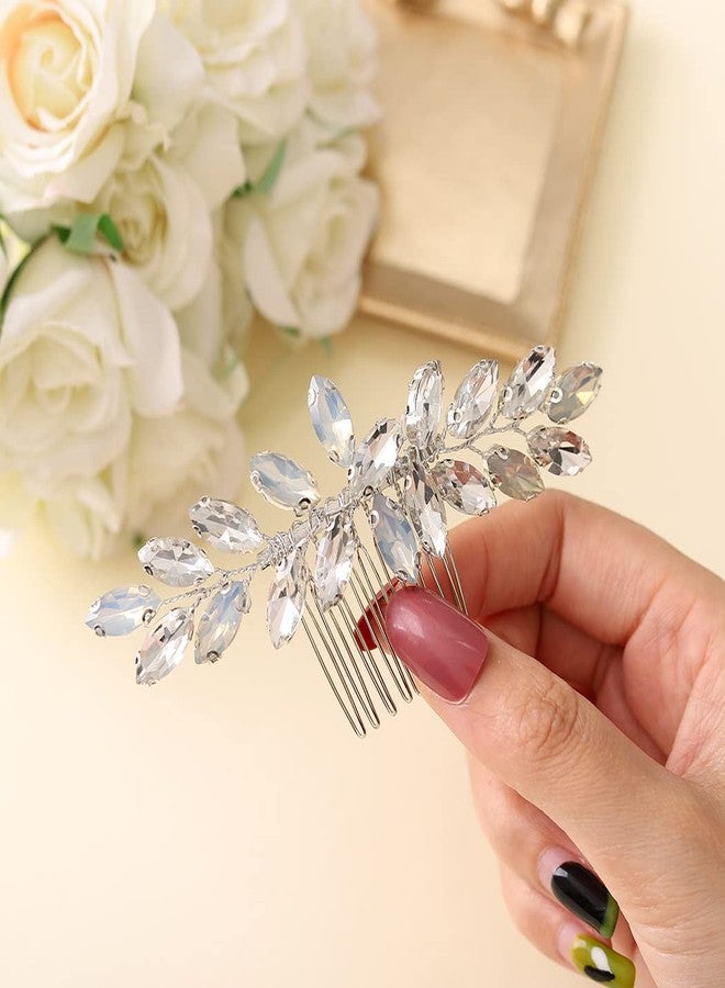 إيز ديلي مشط شعر زفاف كريستالي من إيزدايلي، مشبك شعر فضي مرصع بأحجار الراين، قطعة شعر براقة لحفلات التخرج، إكسسوارات شعر للنساء والفتيات - Image 3