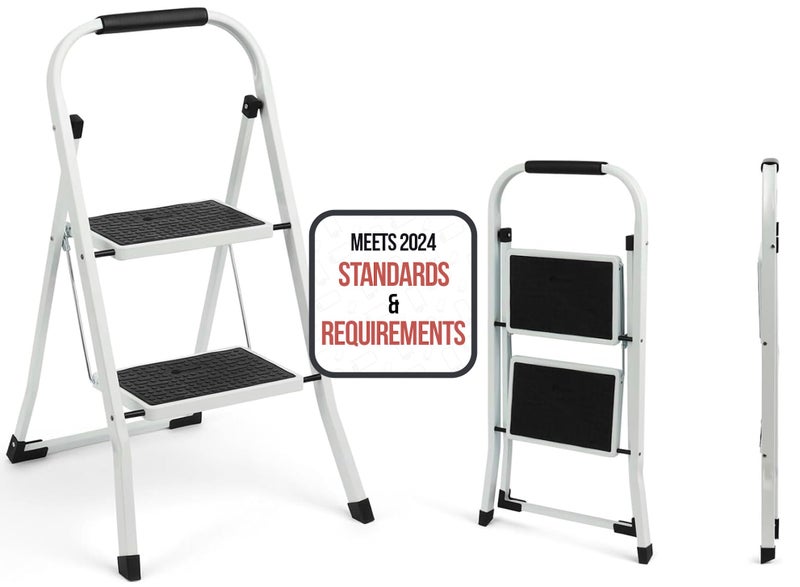 Simpli-Magic 2-Step Ladder, 350 LBS Capacity Folding Step Stool â€“ Anti-Slip Wide Steps & Handgrip â€“ ANSI Certified Lightweight & Durable Steel Stepping Stool for Kitchen, Home, Office & Garage - Image 1