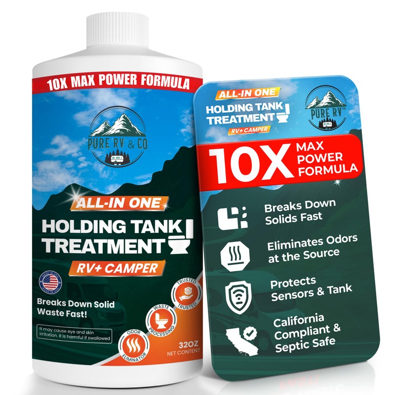 Pure RV Holding Tank Treatment with 10X Max Power, Waste Digester and Odor Removal for RV Black Tank Cleaner, Septic & Sensor Safe, California Compliant & Advanced Bio-Enzyme Formula, (32oz) - Image 1