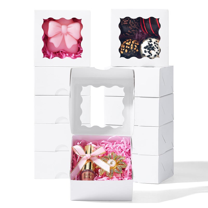 JCXGRVC 50 Count 3"x3"x1.5" White Paper Gift Boxes with Clear Window for Soap, Cookies & Chocolates Truffles & Showcase Your Homemade Treats - Image 1