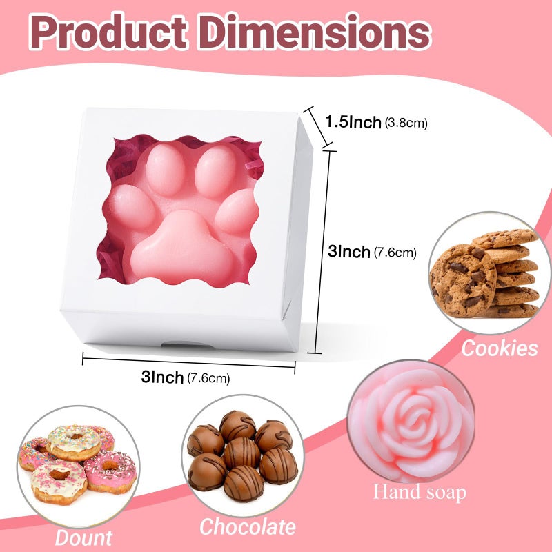 JCXGRVC 50 Count 3"x3"x1.5" White Paper Gift Boxes with Clear Window for Soap, Cookies & Chocolates Truffles & Showcase Your Homemade Treats - Image 2