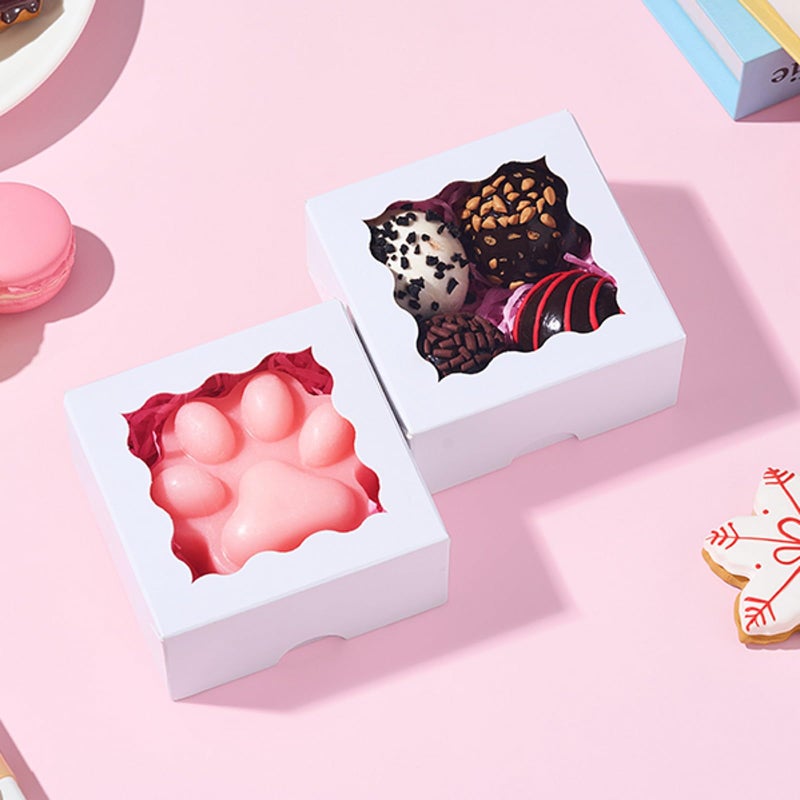 JCXGRVC 50 Count 3"x3"x1.5" White Paper Gift Boxes with Clear Window for Soap, Cookies & Chocolates Truffles & Showcase Your Homemade Treats - Image 4