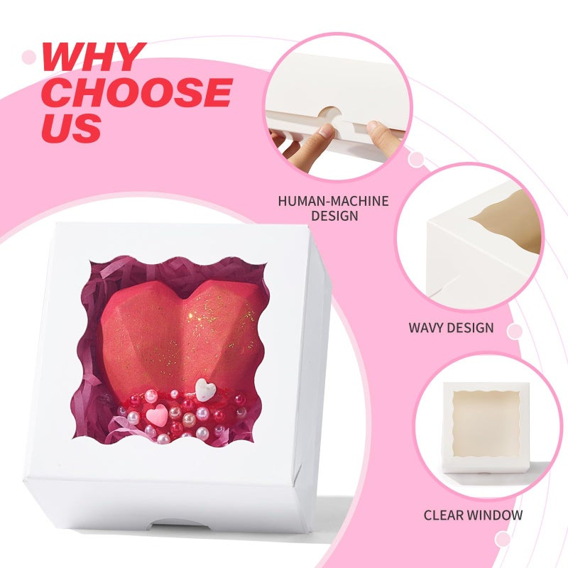 JCXGRVC 50 Count 3"x3"x1.5" White Paper Gift Boxes with Clear Window for Soap, Cookies & Chocolates Truffles & Showcase Your Homemade Treats - Image 3