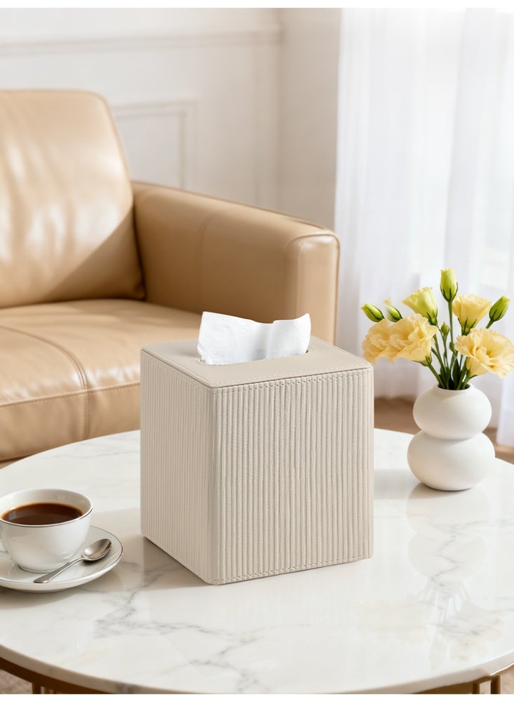 MEIBOOCH PU Leather Tissue Box Cover, Modern Decorative Tissue Box Napkin Holder, Dispenser for Facial Tissues, Napkins & Hand Towels, Square Storage Organizer for Bathroom, Countertop, Kitchen, Bedroom Vanity & Office - Image 1