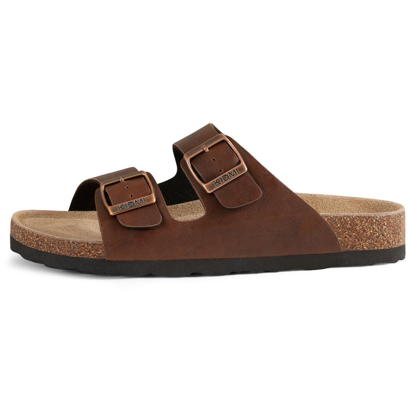 KIDMI Unisex Genuine Suede Summer Sandals Arch Support Cork Footbed Slide Sandals with Double Adjustable Buckle for Women Men, Brown Oily 39 - Image 3
