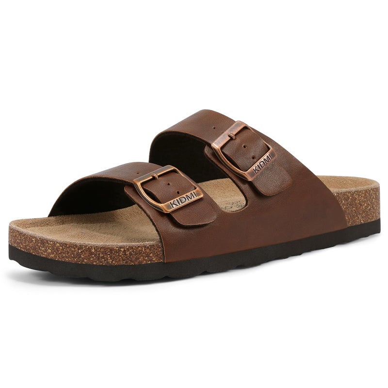 KIDMI Unisex Genuine Suede Summer Sandals Arch Support Cork Footbed Slide Sandals with Double Adjustable Buckle for Women Men, Brown Oily 39 - Image 2