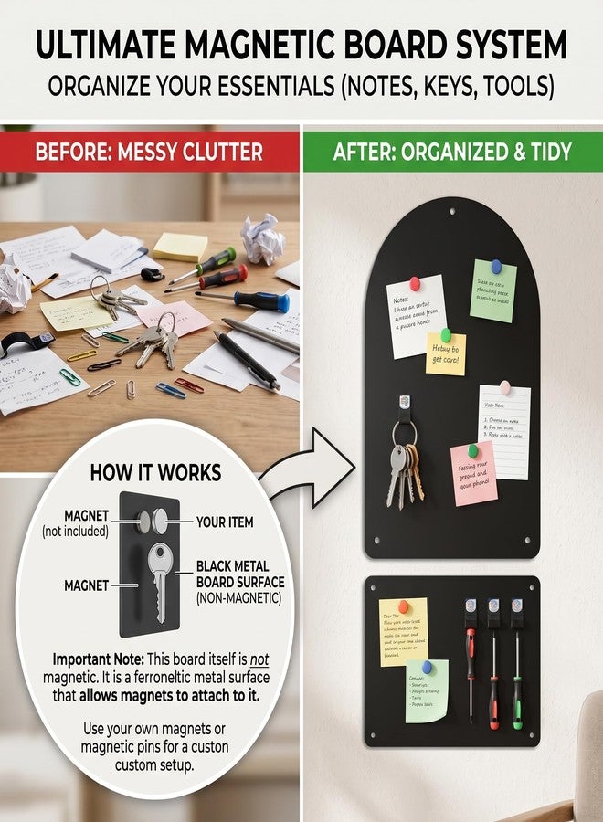 BywoBywo 2 Pack Black Board for Office Magnetic Arch Bulletin Board to Display Notes Notes, Magnetic Decorates Collection Wall Mounted - Image 4