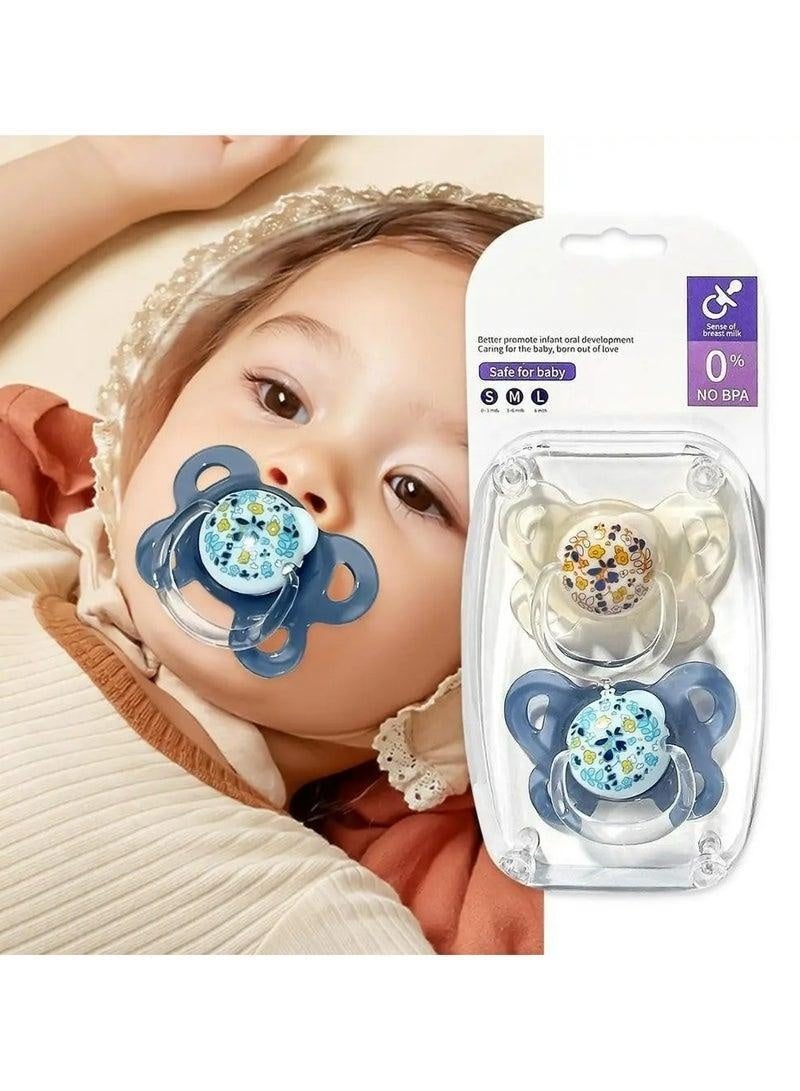 Hugifts 2 Pack Food Grade Silicone Baby Pacifiers, Breast-like Soft Transparent Newborn Soothers, BPA Free Teething Relief Infant Pacifiers Support Natural Sucking, Yellow & Blue Colors
