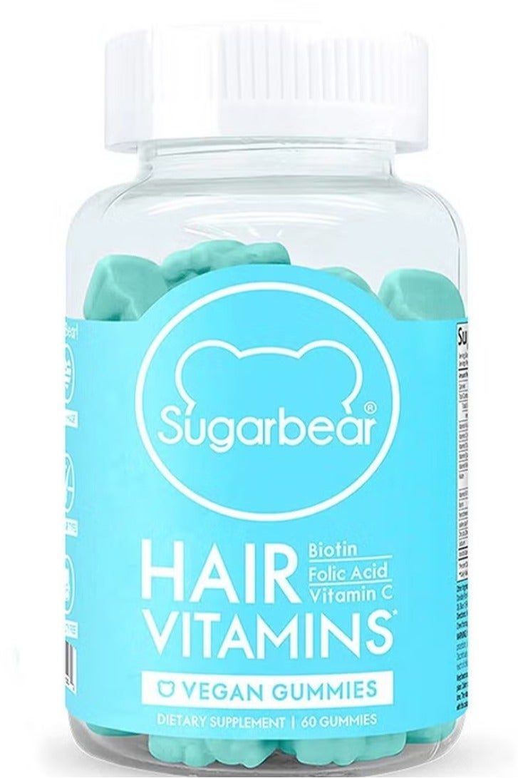 SUGAR فيتامينات سكر بير للشعر - مكمل لنمو الشعر وقوته | نباتي، بيوتين، فيتامين C، D، B12، 60 حبة