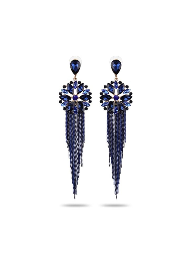 YouBella YouBella Jewellery Crystal Tassel Gold Plated Handmade Earrings for Women (Blue), One Size  - Image 1