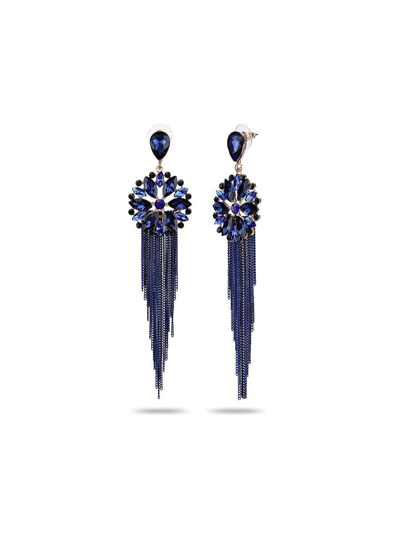 YouBella YouBella Jewellery Crystal Tassel Gold Plated Handmade Earrings for Women (Blue), One Size  - Image 2