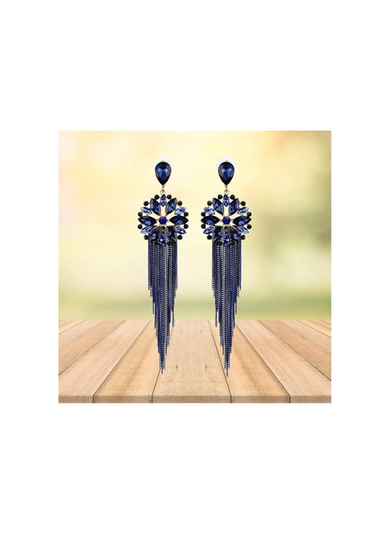YouBella YouBella Jewellery Crystal Tassel Gold Plated Handmade Earrings for Women (Blue), One Size  - Image 3