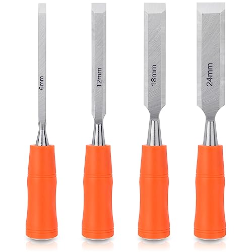 Serplex® 4Pcs Woodwork Chisel Set Mortise Chisels Tools Set, Wood Chisels for Woodworking with Steel Hammer End, Wood Tools Chisel Set Woodworking with Anti-slip Handle, 6mm, 12mm, 18mm, 24mm - Image 1