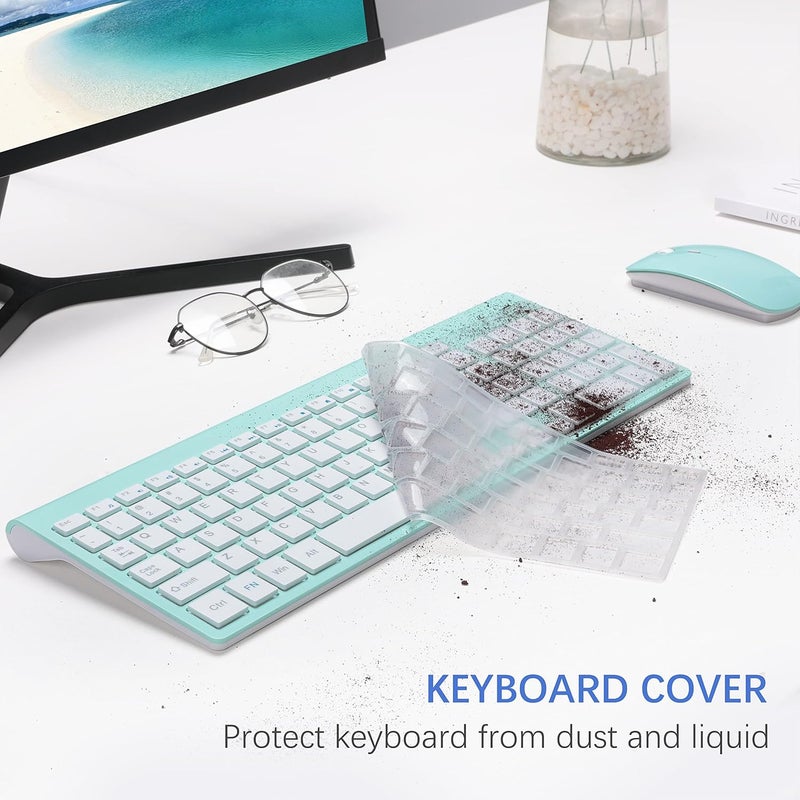 TopMate Wireless Keyboard and Mouse Ultra Slim Combo, 2.4G Silent Compact USB 2400DPI Mouse and Scissor Switch Keyboard Set with Cover, Batteries Included, for PC/Laptop/Windows/Mac - Mint Green - Image 5