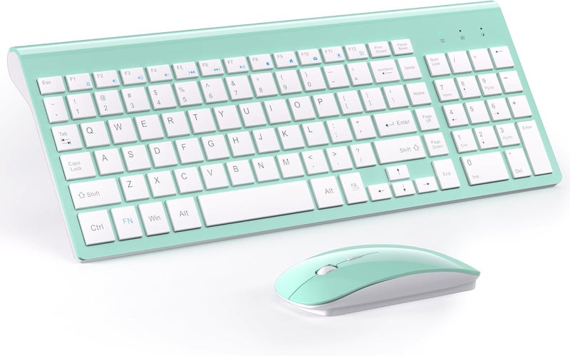 TopMate Wireless Keyboard and Mouse Ultra Slim Combo, 2.4G Silent Compact USB 2400DPI Mouse and Scissor Switch Keyboard Set with Cover, Batteries Included, for PC/Laptop/Windows/Mac - Mint Green - Image 1