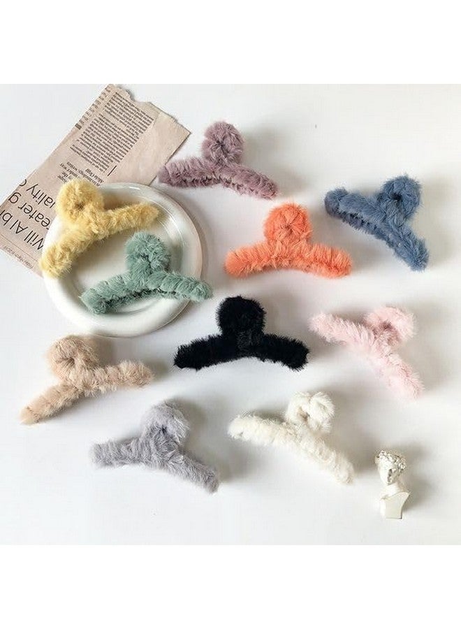 ZEELPETAL Fluffy Faux Fur Hair Clip, Plush French Hair Claw, Large Hair Claw, Fall Winter Hair Claw Clip, Vintage Cross Hair Claw, Geometric Hair Claw, Multi Color.. (6 pc, Long Fury Claw) - Image 2