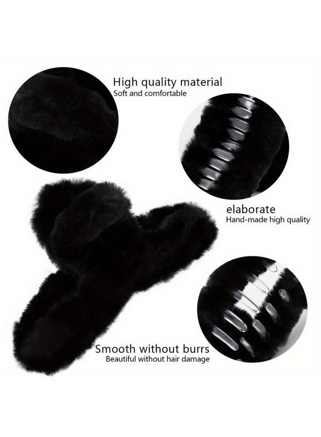 ZEELPETAL Fluffy Faux Fur Hair Clip, Plush French Hair Claw, Large Hair Claw, Fall Winter Hair Claw Clip, Vintage Cross Hair Claw, Geometric Hair Claw, Multi Color.. (6 pc, Long Fury Claw) - Image 3