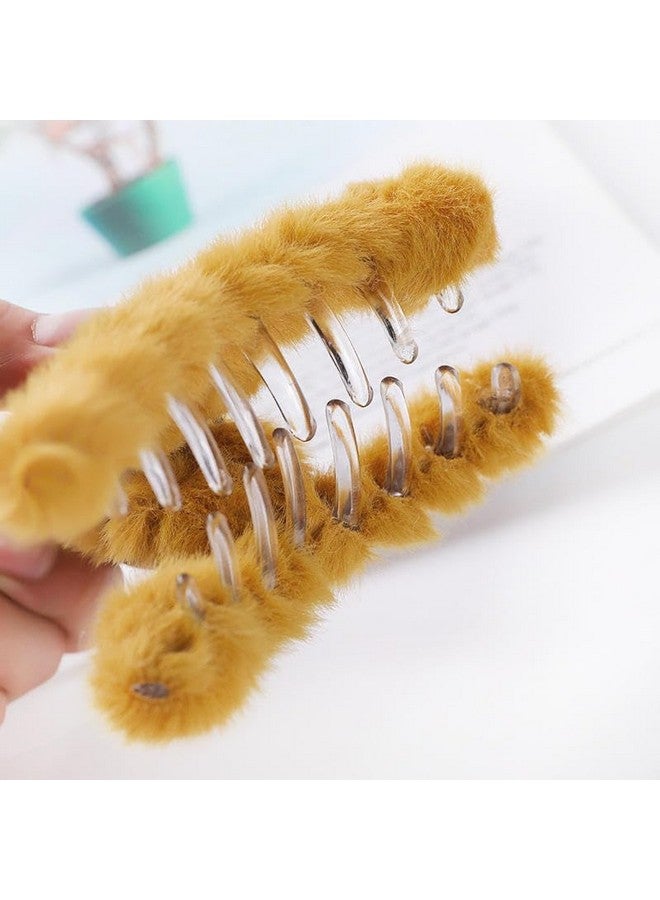 ZEELPETAL Fluffy Faux Fur Hair Clip, Plush French Hair Claw, Large Hair Claw, Fall Winter Hair Claw Clip, Vintage Cross Hair Claw, Geometric Hair Claw, Multi Color.. (6 pc, Long Fury Claw) - Image 4