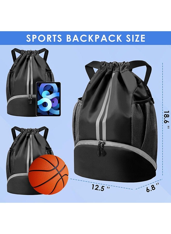 يلا جوي السباحة حقيبة سحب الحبل على ظهره ، حقيبة كرة القدم ، كرة القدم على ظهره ، حقيبة الكرة الطائرة مع جيب الرطب تخزين الأحذية حقيبة حبل شاطئ سباحة الجمنازيوم الرياضة حقيبة ( أسود ) - Image 2