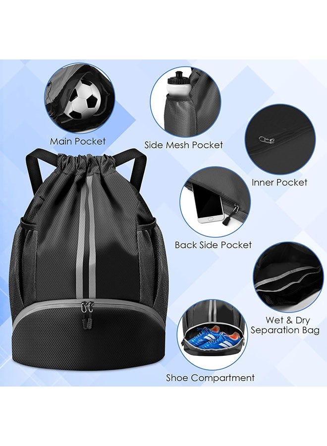 يلا جوي السباحة حقيبة سحب الحبل على ظهره ، حقيبة كرة القدم ، كرة القدم على ظهره ، حقيبة الكرة الطائرة مع جيب الرطب تخزين الأحذية حقيبة حبل شاطئ سباحة الجمنازيوم الرياضة حقيبة ( أسود ) - Image 4