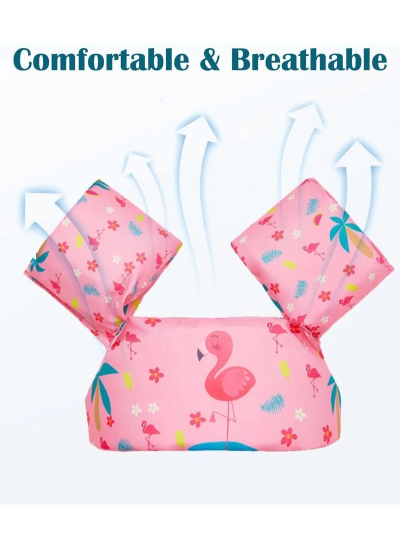 Toddler Swim Vest Kids Water Wings Arm Floaties for 30-50 Pounds Infant Safety Swim Aid Jumper Inflatable Swim Arm Bands Float Sleeves Swimming Armbands for Sea/Pool/Beach/Training (Pink Flamingo)  - Image 3