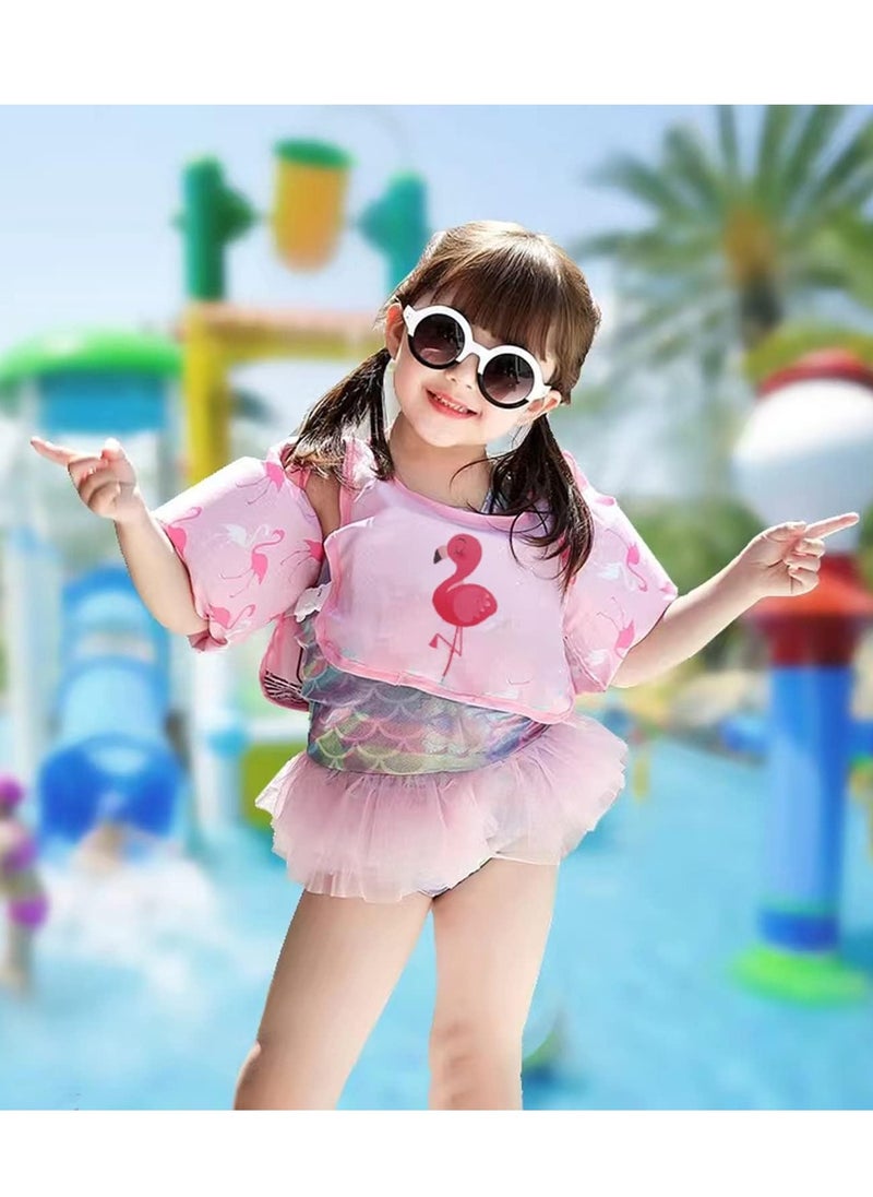 Toddler Swim Vest Kids Water Wings Arm Floaties for 30-50 Pounds Infant Safety Swim Aid Jumper Inflatable Swim Arm Bands Float Sleeves Swimming Armbands for Sea/Pool/Beach/Training (Pink Flamingo)  - Image 2