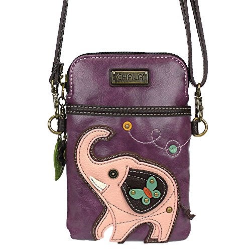 CHALA Wilderness Animal Collection Cell Phone Crossbody Purse-Women PU Leather/Canvas Multicolor Handbag with Adjustable Strap - Elephant - purple - Image 4