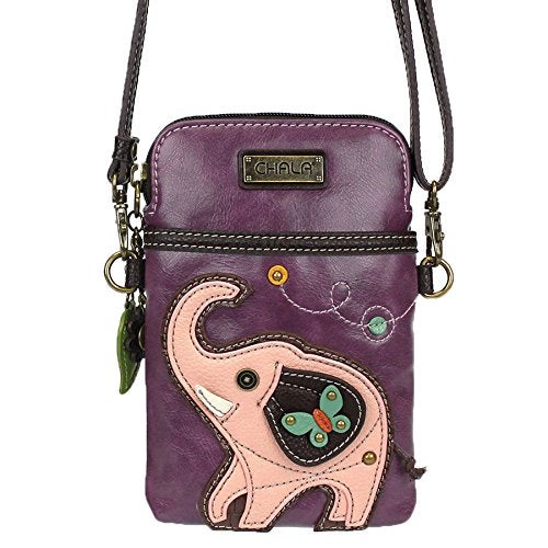 CHALA Wilderness Animal Collection Cell Phone Crossbody Purse-Women PU Leather/Canvas Multicolor Handbag with Adjustable Strap - Elephant - purple - Image 1